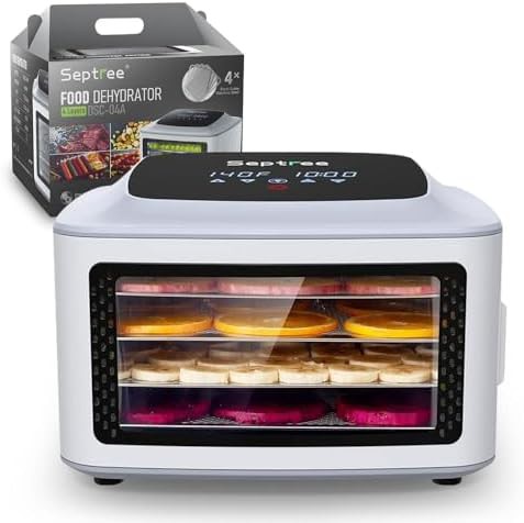 Compact 4 tray food dehydrator with digital timer