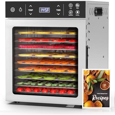 Ten tray food dehydrator with glass door